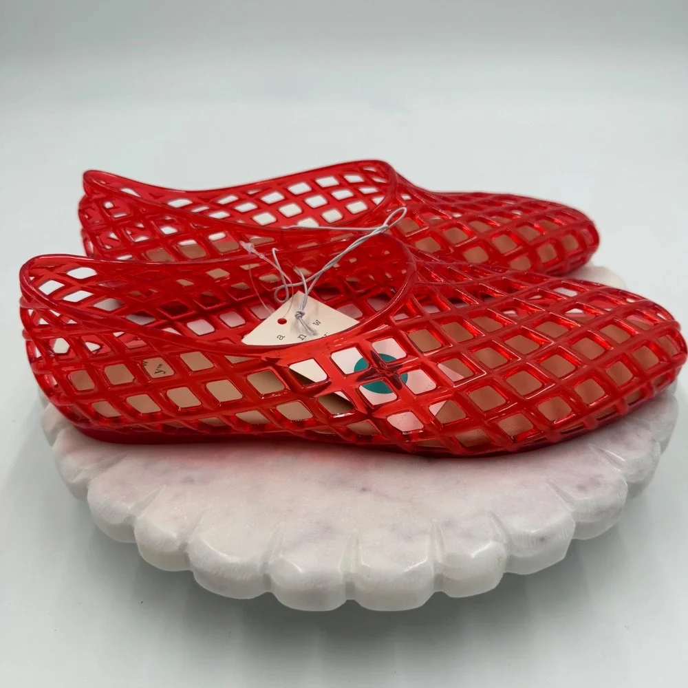 A New Day tutu Red Lattice Jelly Flats Womens Size 8 Cage Slip On Summer Shoes